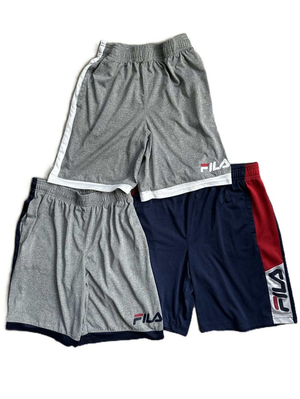3 Pairs Boys Large 14/16 FILA Athletic Basketball Shorts Gray White Blue Red